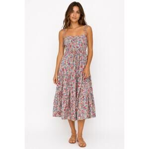 Stellah NYD Tie Shoulder Floral Cotton Tiered Maxi Dress L Boho NWT